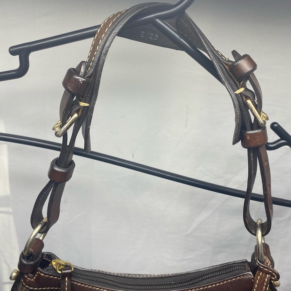 Vintage Dooney & Bourke Brown Monogram Canvas Shoulder Bag Leather - Picture 6 of 14